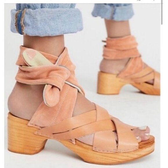 Free People Emmy Wrap Clogs Suede Leather Wood EU 40 (US: 9 ) Boho Western - Picture 1 of 11